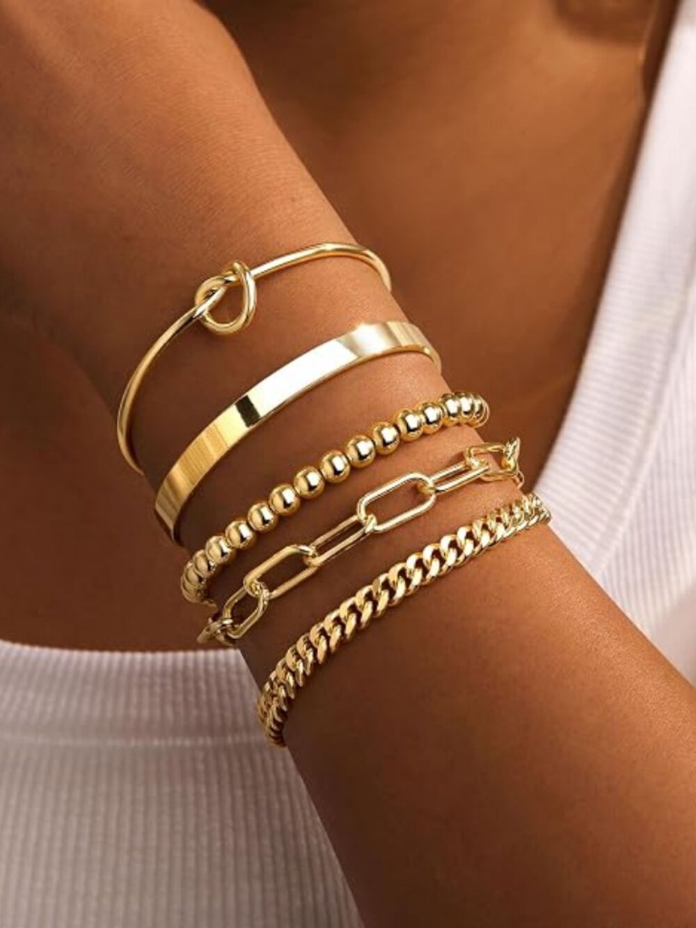 Gold Bracelets Set for Women Non Tarnish, Waterproof 14K Gold Plated Sterling Si